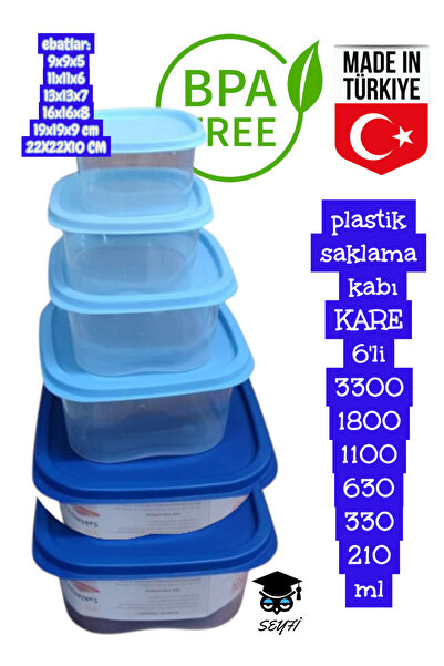 SEYFİKİRTASİYE Plastic Storage Container Square 6-Pack 3300 1800 1100 630 330...