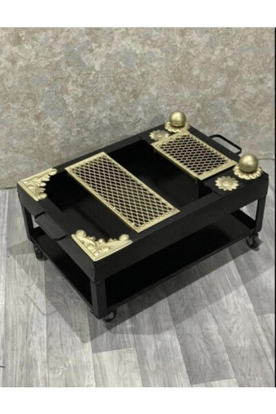 Generic منقل حطب منقوش أسود بذهبي بكفرات 52x80