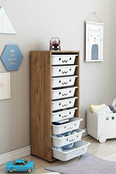 DEKOZUM KİDS 9 Sepetli Gülücüklü Dolap Oyuncak Dolabı Çok Amaçlı Mutfak Banyo...