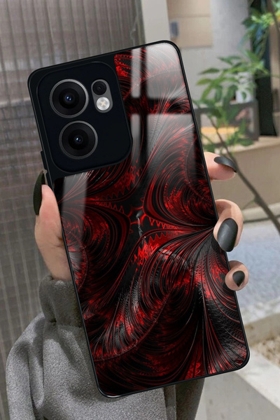 OPPO Reno 13F Uyumlu Bordo Tasarımlı Glossy Premium Kılıf