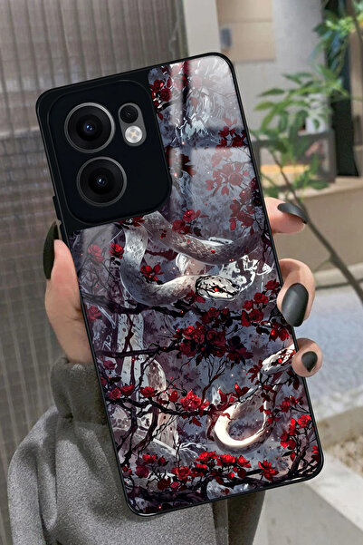 Snacase Oppo Reno 13F Uyumlu Kırmızı Ağaç Tablosu Tasarımlı Glossy Premium Kılıf