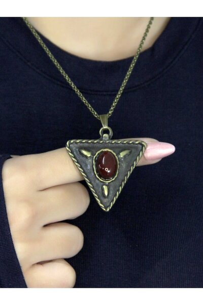 esha Natural Stone Agate Natural Stone Triangle Model Ancient Women's Necklac...