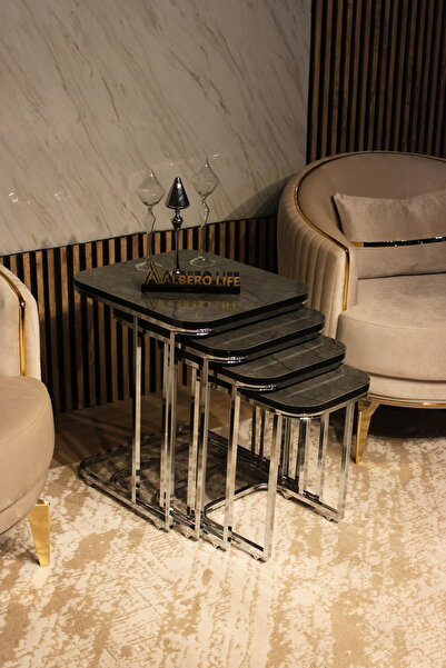 AlberoLife 4'lü Tekerlekli Koltuk Sehpası (KURULUM GEREKTİRMEZ) KROM AYAK ARİ...