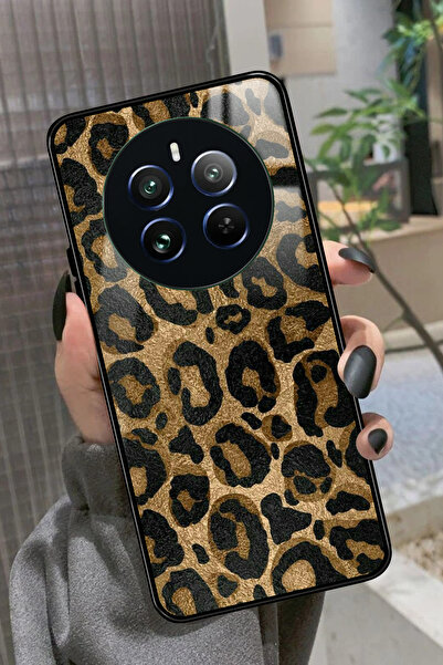 realme 12 Uyumlu Kahverengi Leopar Tasarımlı Glossy Premium Kılıf
