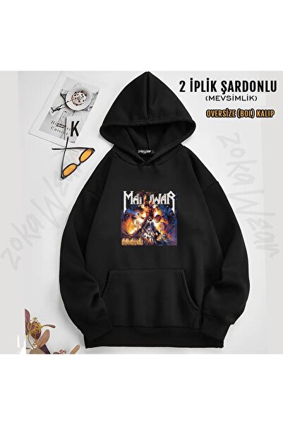 ZOKAWEAR سويت شيرت بقلنسوة للجنسين من Manowar Rock Metal مطبوع (خيطين)