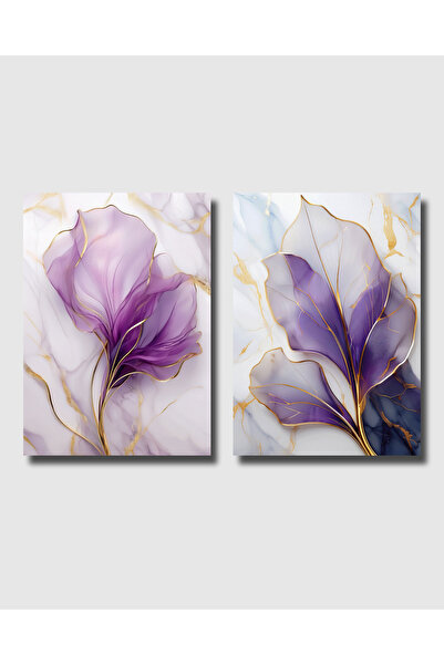 Rosaart Çerçevesiz Poster| 2 Adet Mor Çiçek Desen Temalı Dijital Baskılı Post...