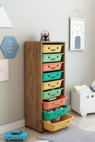 DEKOZUM KİDS 9 Sepetli Gülücüklü Dolap Oyuncak Dolabı Çok Amaçlı Mutfak Banyo...