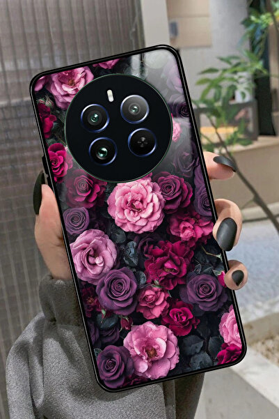 realme 12 Uyumlu Pembe Çiçek Tasarımlı Glossy Premium Kılıf
