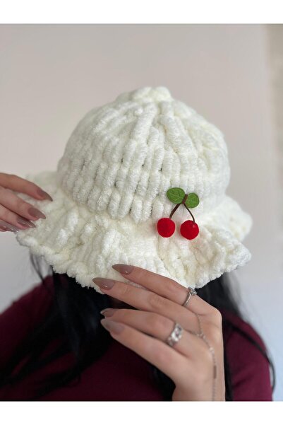 Moda Biçer Warm Soft Scarf with Cherry Plush Scarf & Hat Set