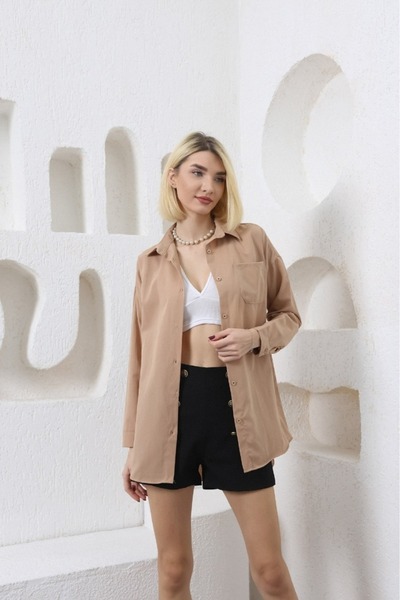 NorthAK Γυναικείο πουκάμισο oversized Poplin με τσέπες Casual