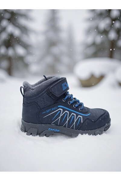 Asyagiyimavm ALMERA Erkek Çocuk Siyah MAVİ Su Geçirmez Termal Kışlık Kar Botu