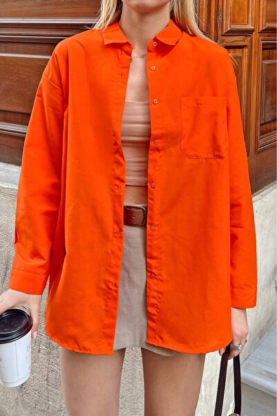 NorthAK Women's Pocketed Oversized Poplin Shirt Casual