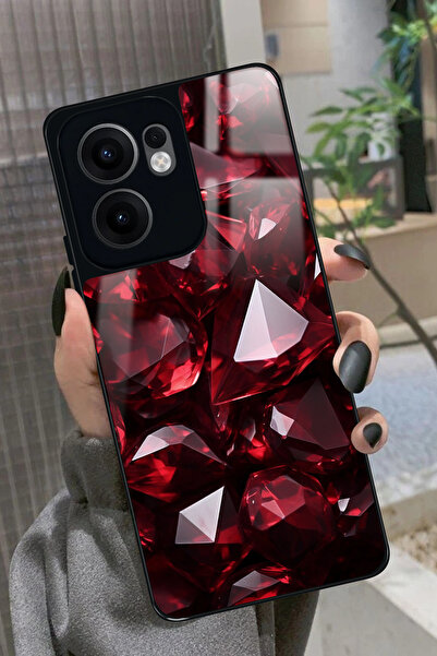 OPPO Reno 13F Uyumlu Bordo Taş Tasarımlı Glossy Premium Kılıf