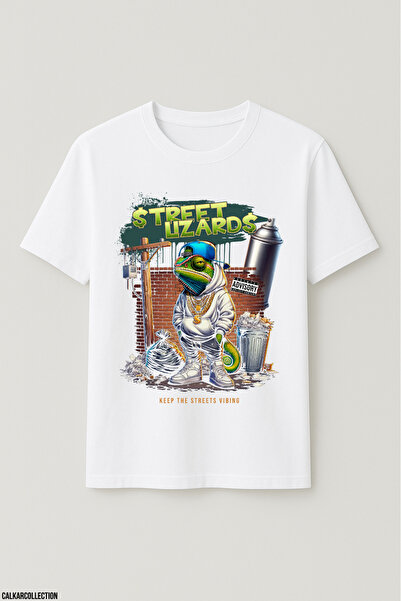 CALKARCOLLECTION تيشيرت للجنسين قصة فضفاضة ستريت ليزاردز