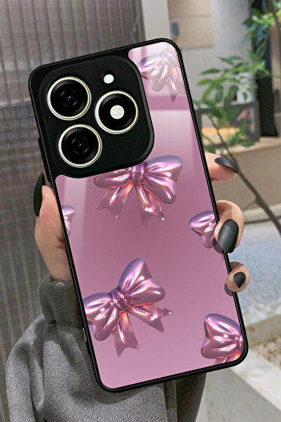 TECNO Spark 20 - 20C Uyumlu Pembe Kurdele Tasarımlı Glossy Premium Kılıf