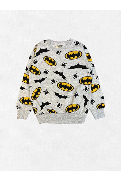 Pajama Shop Boy's Cotton Gray Color Bat Patterned Fleece-Lined Long Sleeve Winter Pajamas Set