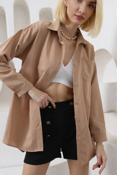 NorthAK Γυναικείο πουκάμισο oversized Poplin με τσέπες Casual