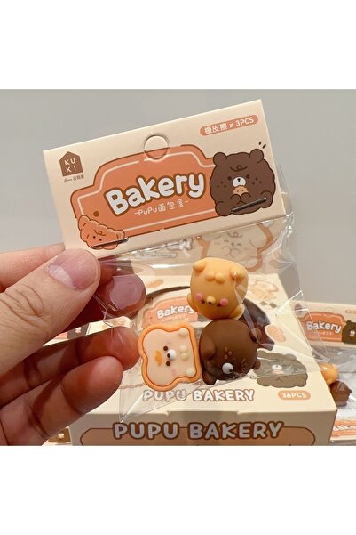 synshop Kawaii 3 Adet Mini Pupu Bear Teddy Ayıcık Cheese Bakery Çiçek Silgi Okul Ofis İhtiyaçları Hediyelik