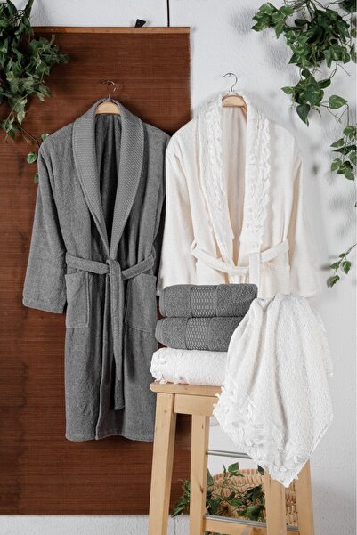 Fiesta Tekstil طقم روب استحمام فاخر للعروس مكون من 6 قطع