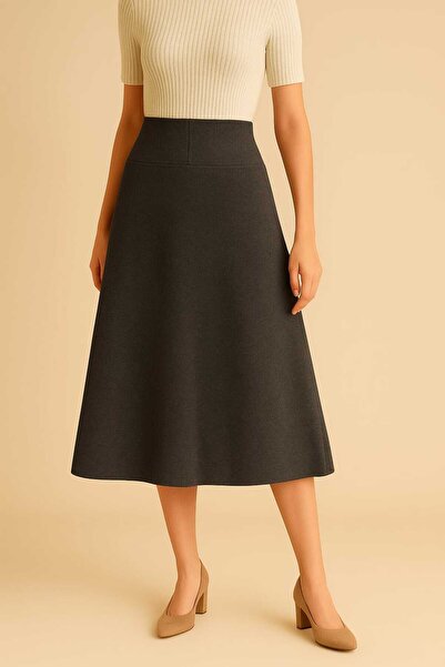 ZUM Selanik Kadın Kloş Midi Etek Yüksek Bel Salaş