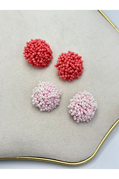 MyladyAccessoriess Sand Bead Detail Earrings (Brass Plated) Red