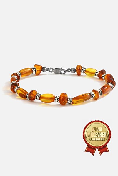MEKS JEWELS Gümüş Saf Damla Kehribarlı Erkek Bilekliği
