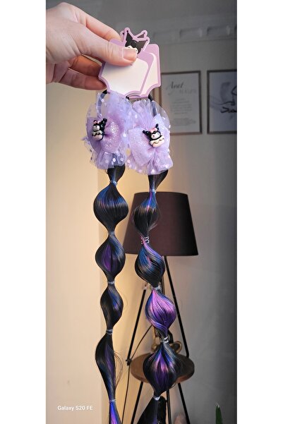 LO ADORO 2 Pieces Kuromi Anime Model Black Purple Satin Shiny Curl Braided Hair Model Length 42cm