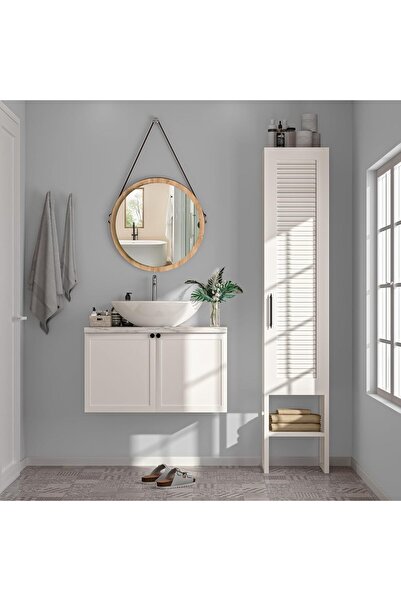 E&D Collection Dekorex BNY130-Beyaz Panjur Kapaklı Metal Ayaklı Banyo Dolabı