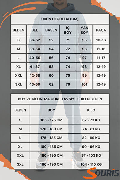 Souris Erkek Petrol Mavisi Eşofman Takımı Rahat Kesim 3 iplik Şardonlu Kapüşonlu İpli Ribana Bel