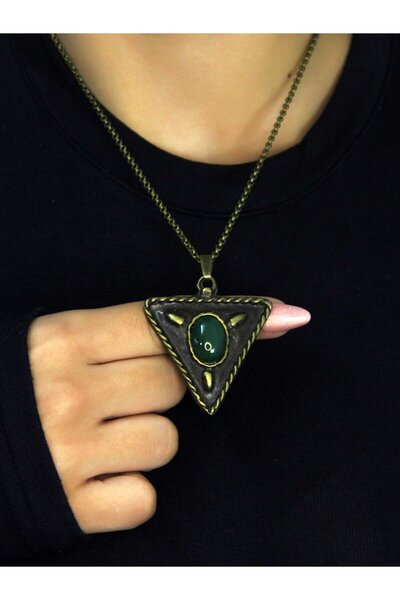 esha Natural Stone Green Agate Natural Stone Triangle Model Ancient Women's N...