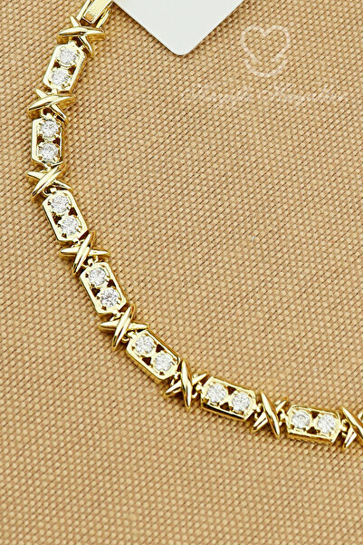 Keyifli Hayaller Xuping Vip Bileklik - Xuping Zirkon Taşlı X Model Gold xuping Bileklik Kararmaz 17+2cm