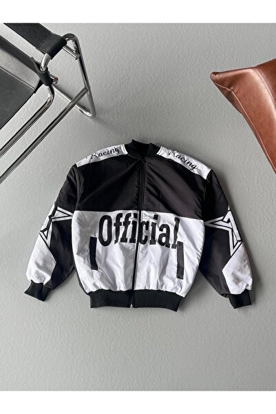 ARS Butik Black White Racing Retro Y2K Bomber Transitional Unisex Parachute Jacket