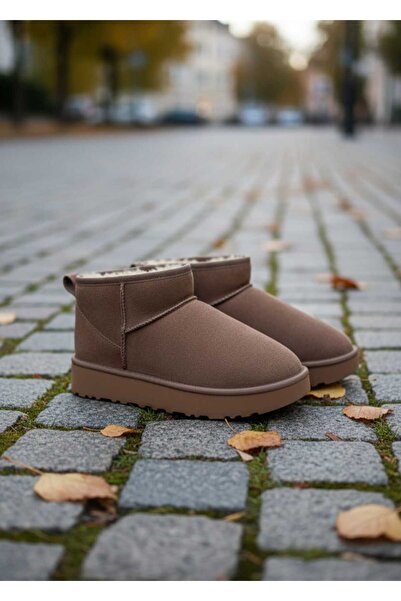 Klay Shoes Kadın Ayakkabı Kalın Taban İçi Kürklü Süet Bot