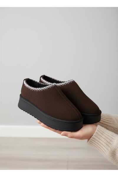 Klay Shoes Kadın Ayakkabı İçi Kürklü Kışlık Terlik Yüksek Taban Bot