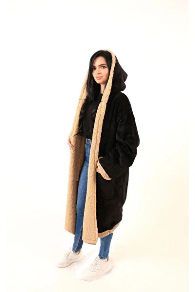 NAJMA Plain long winter fur coat, super soft and warm wool, luxury and elegance