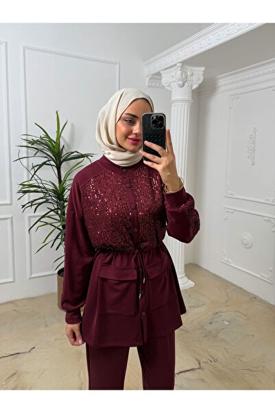 Ahi Sequin Detailed Hijab Dress Top and Bottom Set