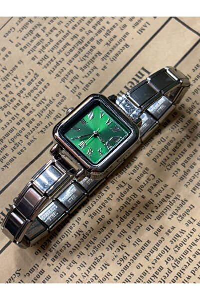 lotusbybuket VIP Çelik Nomi Charm Takılabilir dörtgen kasa model yeşil kadran...