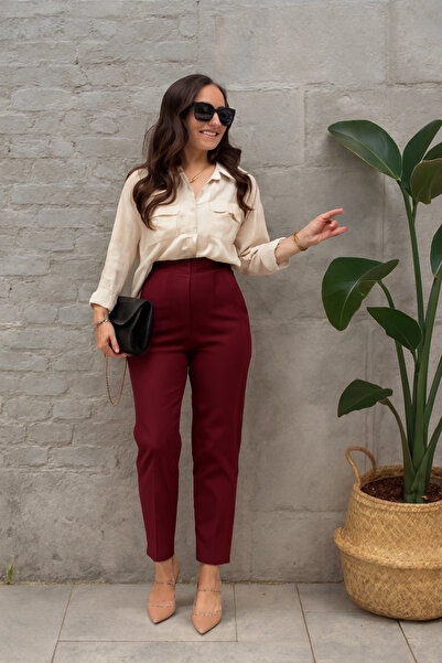 DMK Store Women's High Waist Pleated Fabric Trousers (Ideal for Daily and Office Use)