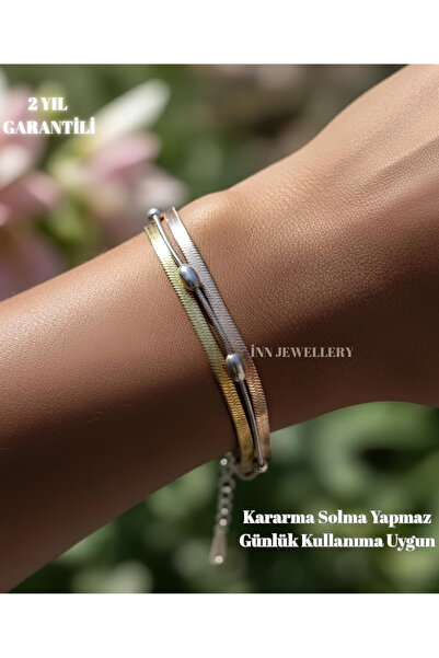 İNN JEWELLERY Steel Cuff Bracelet Anti-Tarnish Antiallergic 3 Colors Figured (2 Years Importor Warranty)