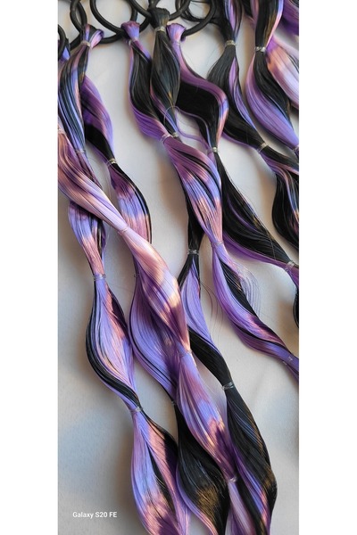 LO ADORO 2 Pieces Kuromi Anime Model Black Purple Satin Shiny Curl Braided Hair Model Length 42cm