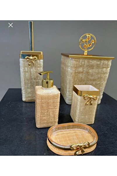 İmren Collection Luxury Cream Glass Square Bathroom Set