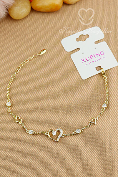 Keyifli Hayaller Xuping Vip Bileklik - Xuping Zirkon Taşlı kalp Zincir Gold x...