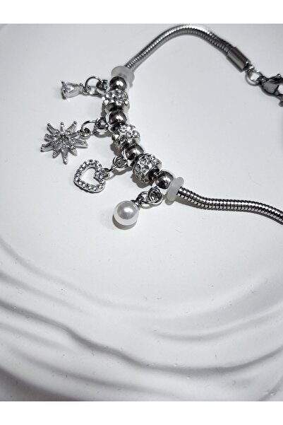 ALLEGRİA سوار نسائي إيطالي من الفولاذ بتفاصيل لؤلؤية على شكل قلب فضي