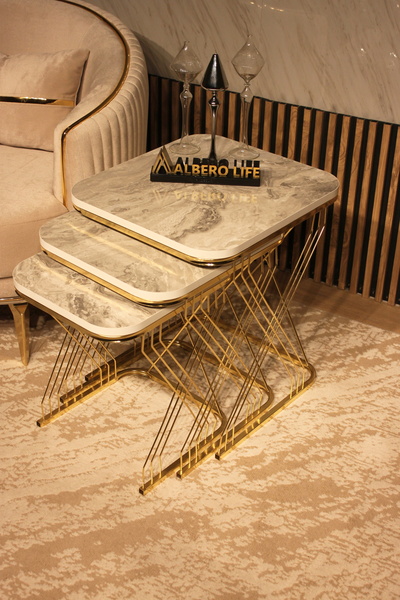 AlberoLife Z Telli LÜX 3'lü Zigon Sehpa (Kurulum Gerektirmez)GOLD AYAK BERMUD...