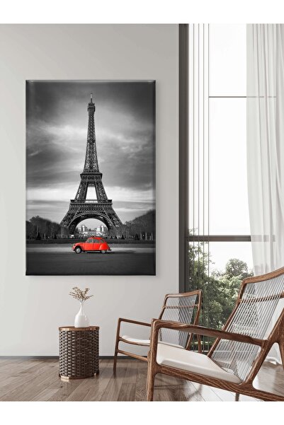 Pikseliart EYFEL KULESİ VE KIRMIZI ARABA PARİS AŞKININ ZAMANSIZ ROMANTİK GÖRS...