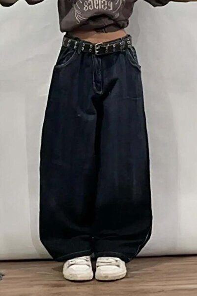 ARS Butik Navy Blue Dragon Embroidered Pocket Detail Washed Baggy Y2K Pants