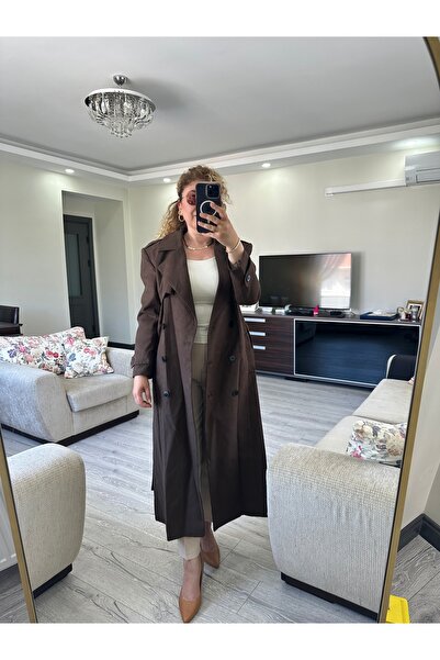 MUJUMMBUTİK Acı Kahve Süet Kuşaklı Trenç