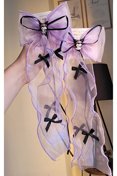 LO ADORO 2 Pieces Kuromi Anime Model Black Purple Satin Shiny Curl Braided Hair Model Length 42cm