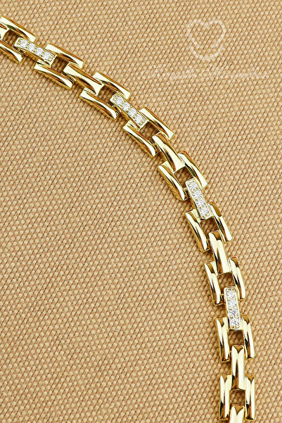 Keyifli Hayaller Xuping Vip Bileklik - Xuping Zirkon Taşlı Kare Model Gold xuping Bileklik Kararmaz 17+2cm Kuyumcu