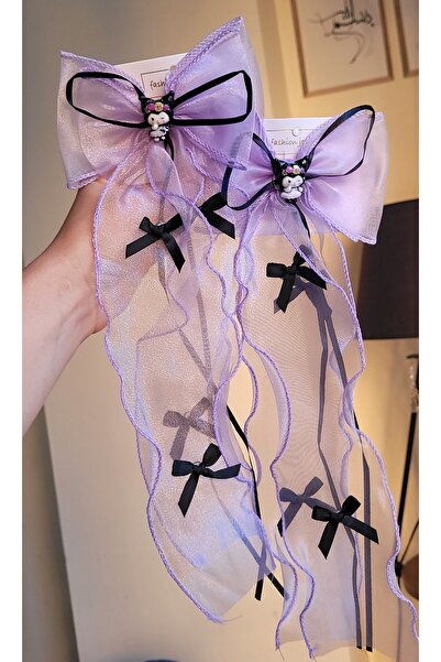 LO ADORO 2 Pieces Kuromi Anime Model Black Purple Satin Shiny Curl Braided Hair Model Length 42cm